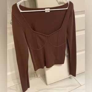 Abercrombie Corset Slim Sweater Top in Brown Medium M